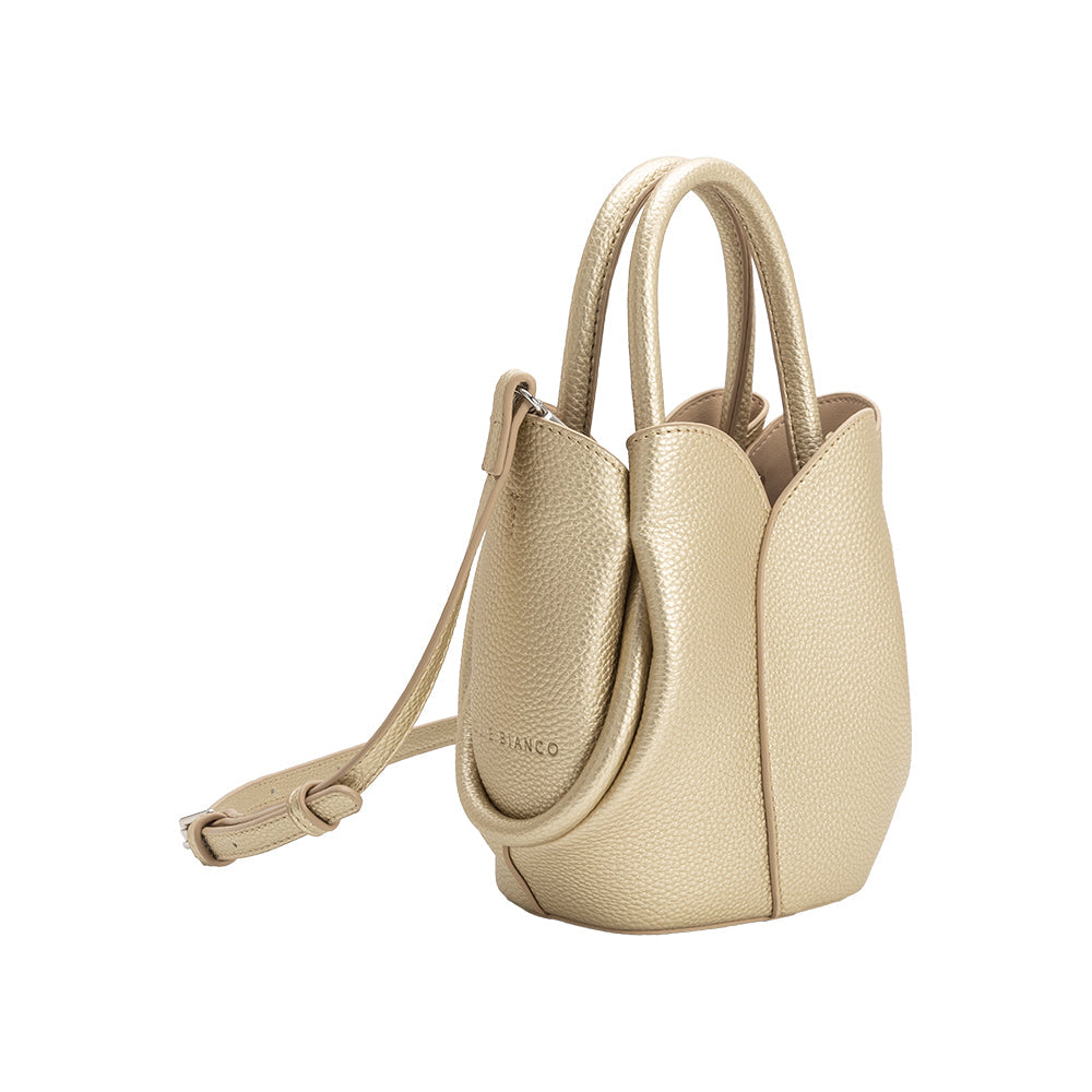 Metallic Gold Tulip Mini Recycled Vegan Leather Top Handle Bag - Melie Bianco