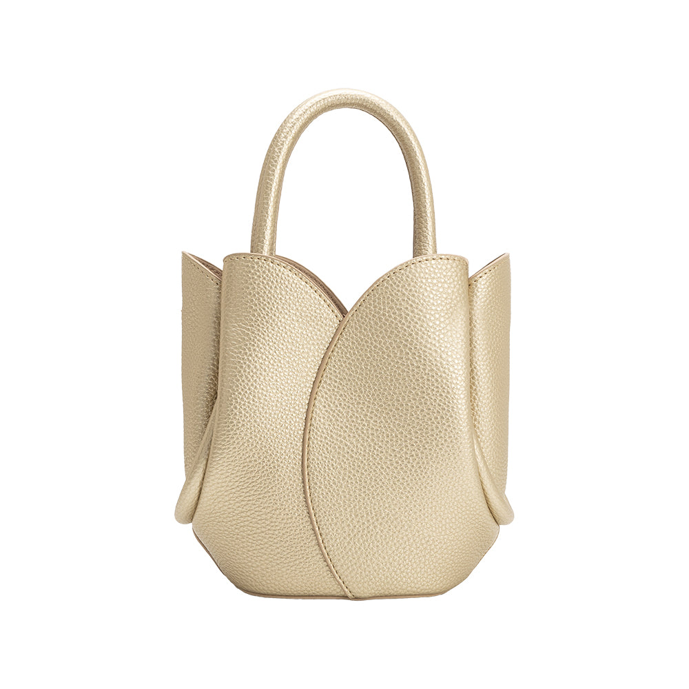 Metallic Gold Tulip Mini Recycled Vegan Leather Top Handle Bag - Melie Bianco