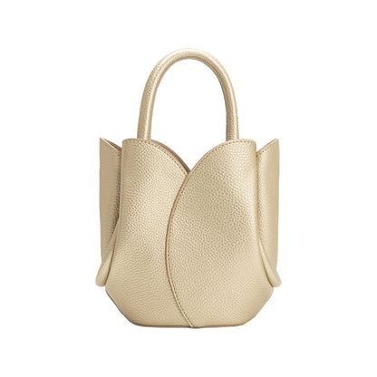 Metallic Gold Tulip Mini Recycled Vegan Leather Top Handle Bag - Melie Bianco