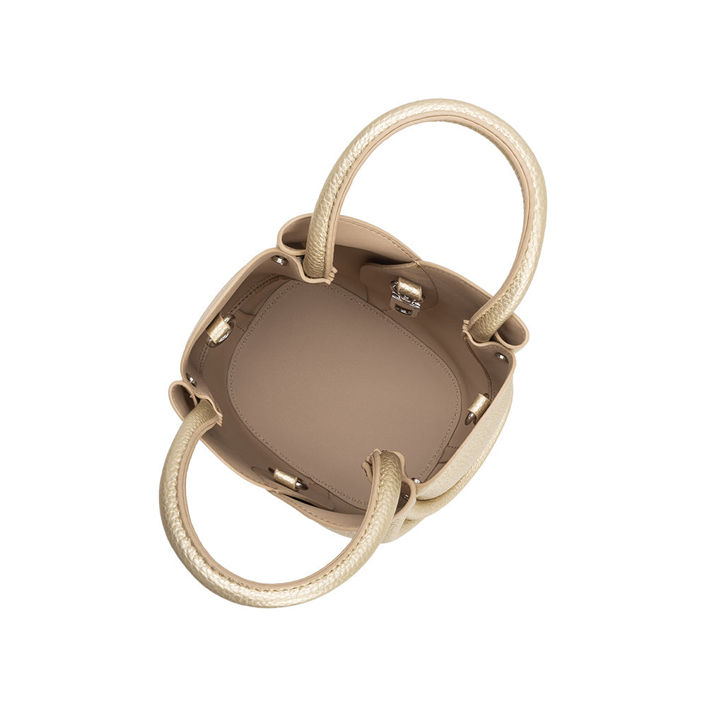 Metallic Gold Tulip Mini Recycled Vegan Leather Top Handle Bag - Melie Bianco