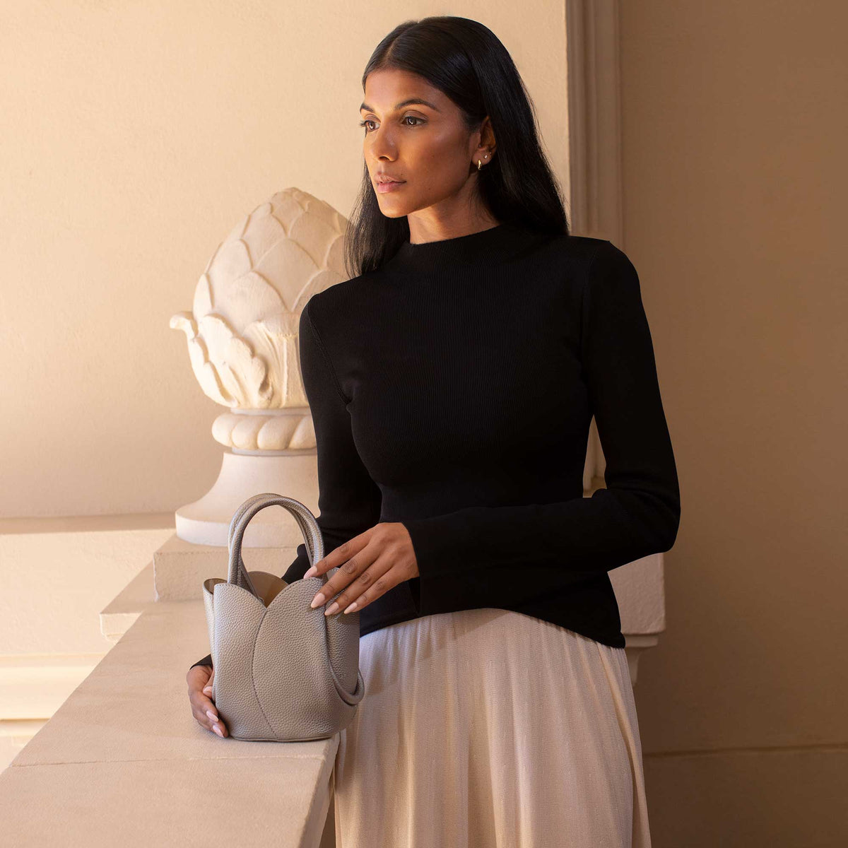 Rose Tulip Mini Recycled Vegan Leather Top Handle Bag - Melie Bianco