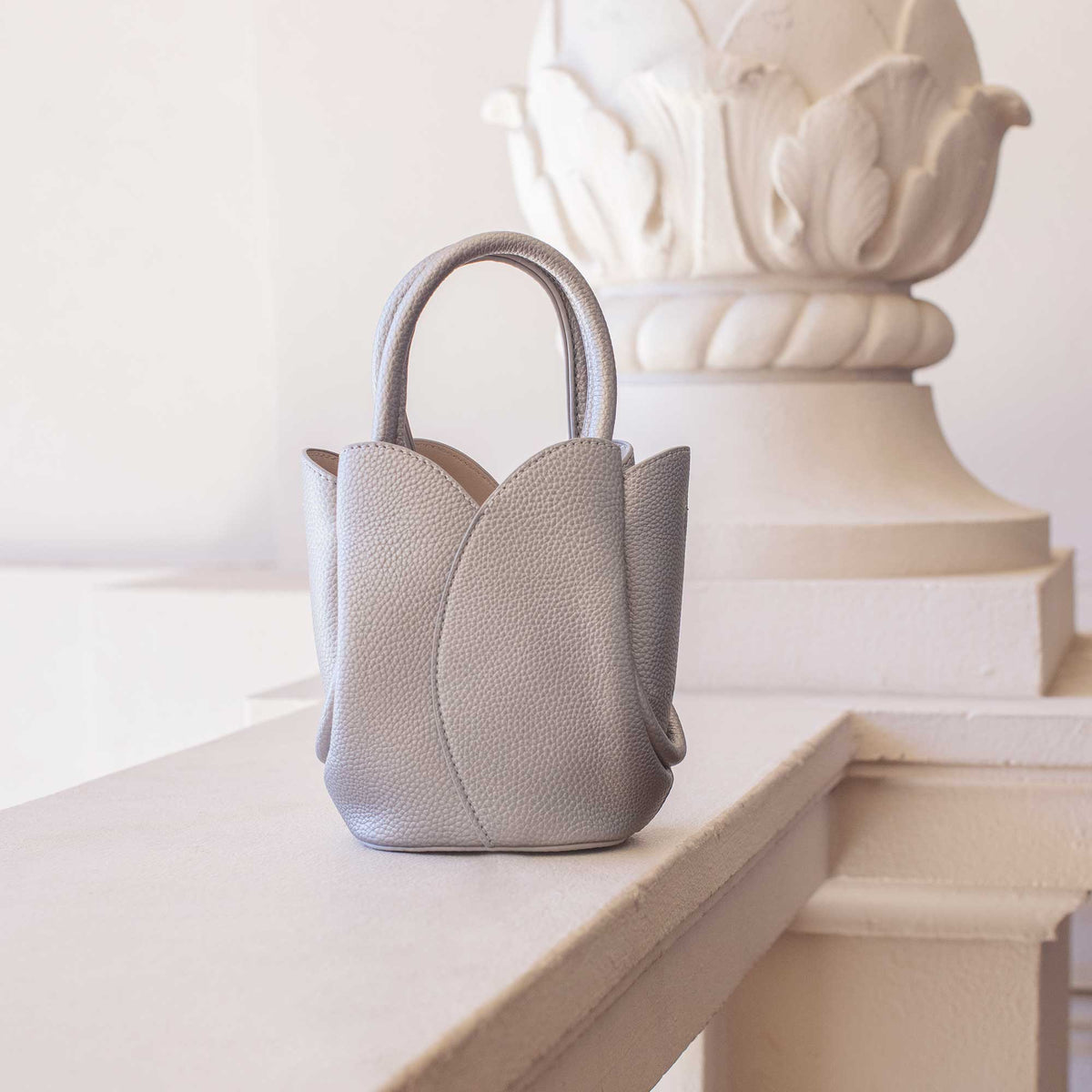Rose Tulip Mini Recycled Vegan Leather Top Handle Bag - Melie Bianco