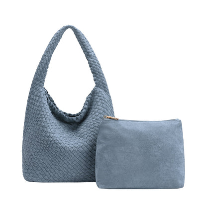 Chambray Johanna Large Recycled Vegan Suede Shoulder Bag - Melie Bianco