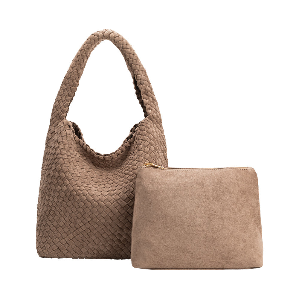 Clay Johanna Large Recycled Vegan Suede Shoulder Bag - Melie Bianco