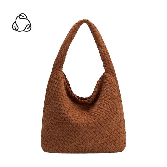 Tan Johanna Large Recycled Vegan Suede Shoulder Bag - Melie Bianco