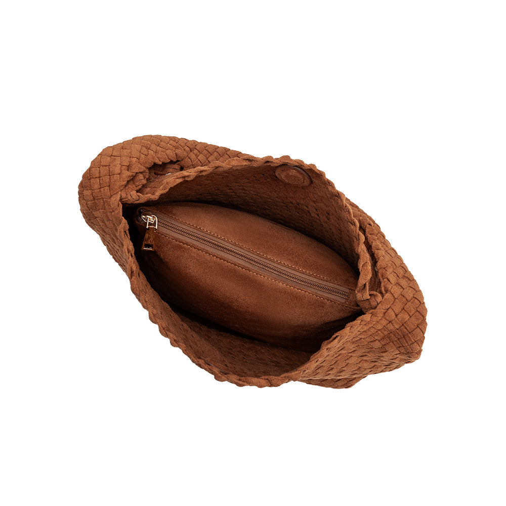 Tan Johanna Large Recycled Vegan Suede Shoulder Bag - Melie Bianco