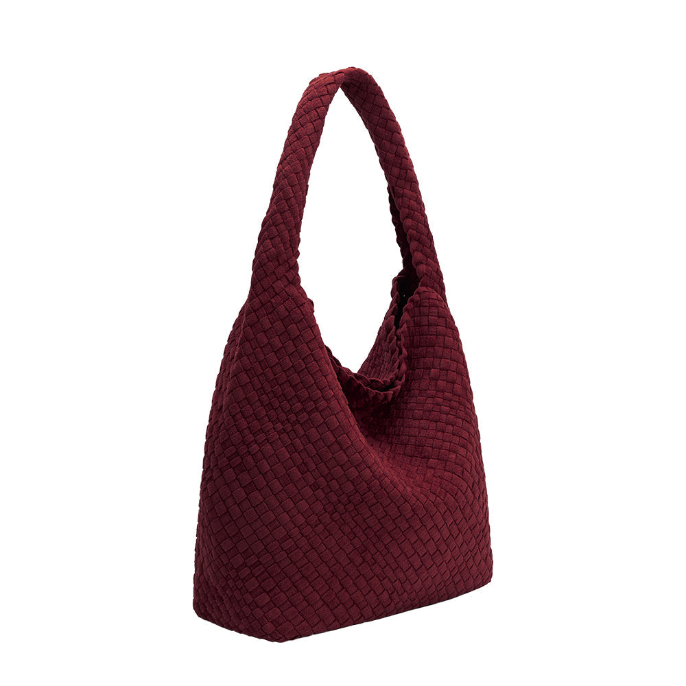 Burgundy Johanna Large Recycled Vegan Suede Shoulder Bag - Melie Bianco