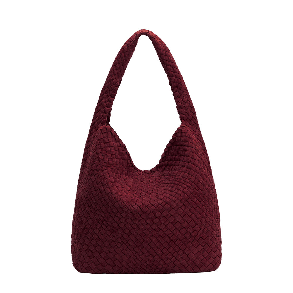 Burgundy Johanna Large Recycled Vegan Suede Shoulder Bag - Melie Bianco