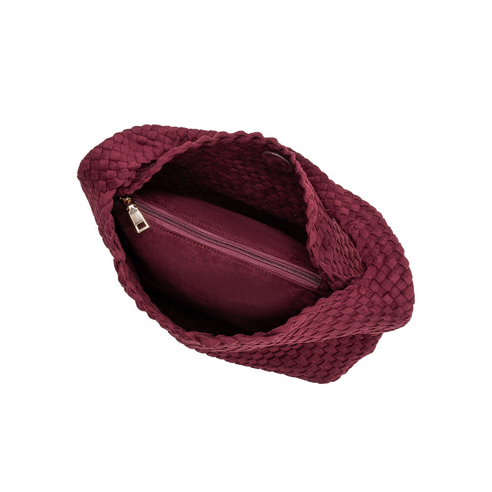 Burgundy Johanna Large Recycled Vegan Suede Shoulder Bag - Melie Bianco
