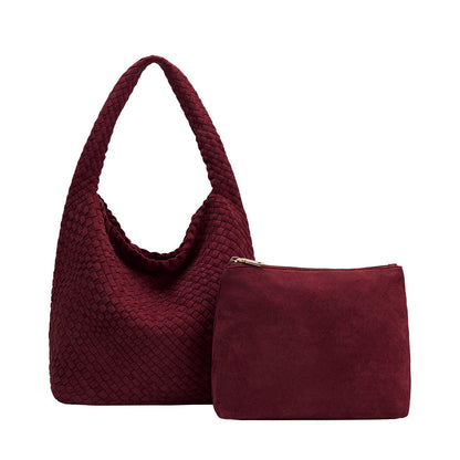 Burgundy Johanna Large Recycled Vegan Suede Shoulder Bag - Melie Bianco