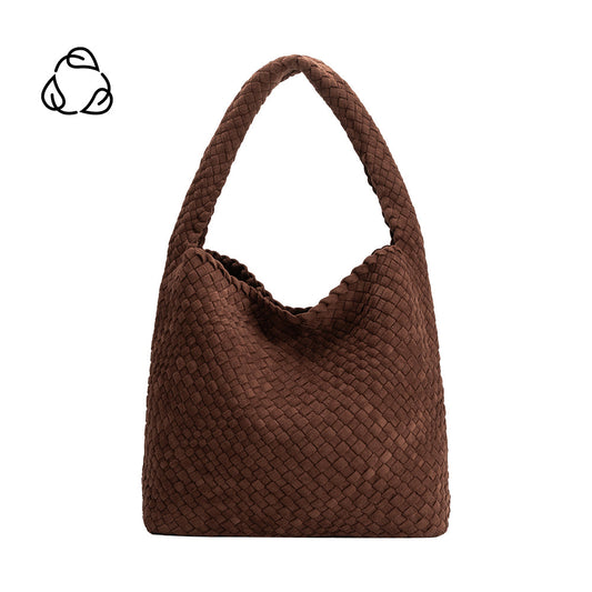 Tobacco Johanna Large Recycled Vegan Suede Shoulder Bag - Melie Bianco