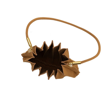 Camel Carrie Medium Vegan Suede Pleated Shoulder Bag - Melie Bianco