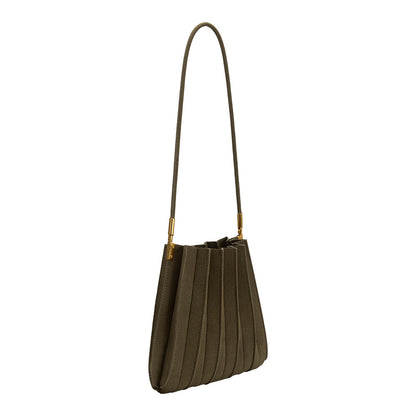 Olive Carrie Medium Vegan Suede Pleated Shoulder Bag - Melie Bianco