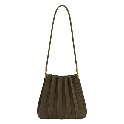 Olive Carrie Medium Vegan Suede Pleated Shoulder Bag - Melie Bianco