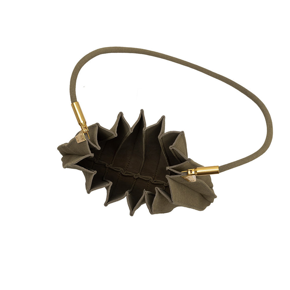 Olive Carrie Medium Vegan Suede Pleated Shoulder Bag - Melie Bianco