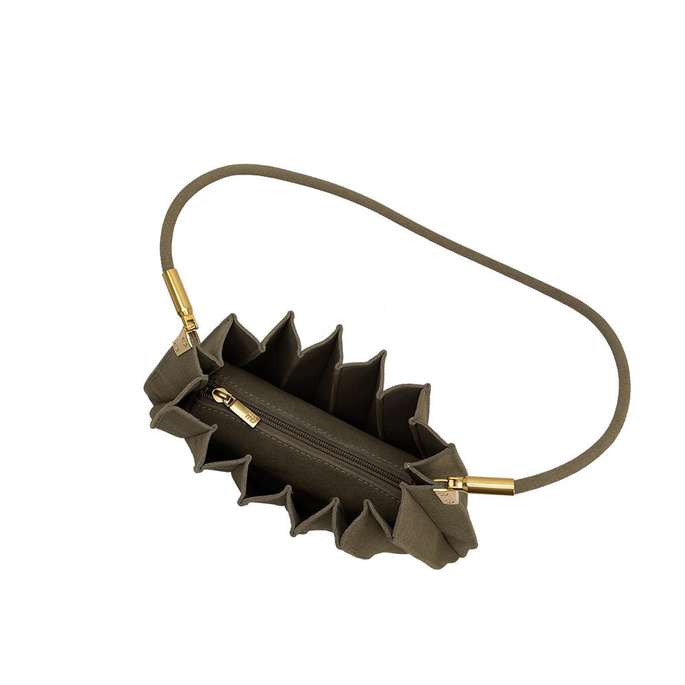 Olive Carrie Medium Vegan Suede Pleated Shoulder Bag - Melie Bianco