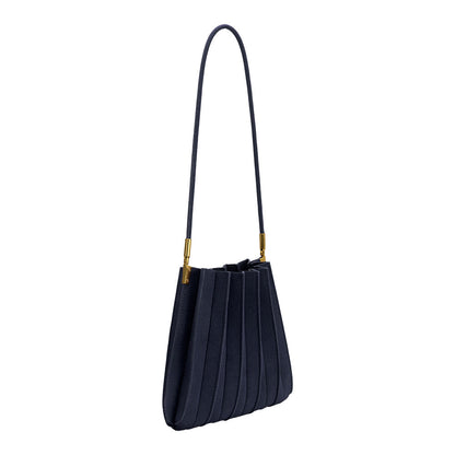 Navy Carrie Medium Vegan Suede Pleated Shoulder Bag - Melie Bianco