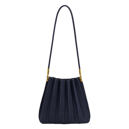 Navy Carrie Medium Vegan Suede Pleated Shoulder Bag - Melie Bianco