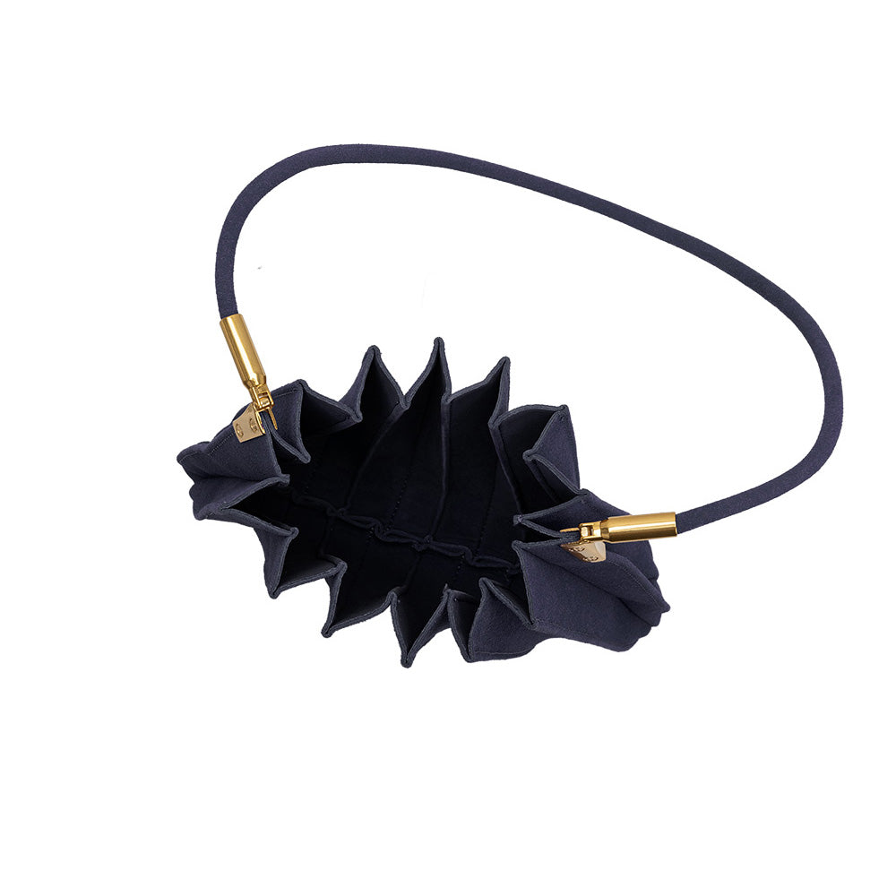 Navy Carrie Medium Vegan Suede Pleated Shoulder Bag - Melie Bianco