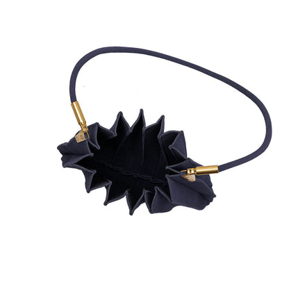 Navy Carrie Medium Vegan Suede Pleated Shoulder Bag - Melie Bianco
