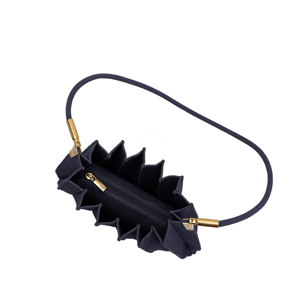Navy Carrie Medium Vegan Suede Pleated Shoulder Bag - Melie Bianco