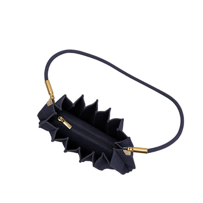 Navy Carrie Medium Vegan Suede Pleated Shoulder Bag - Melie Bianco