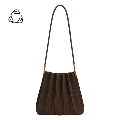Chocolate Carrie Medium Vegan Suede Pleated Shoulder Bag - Melie Bianco