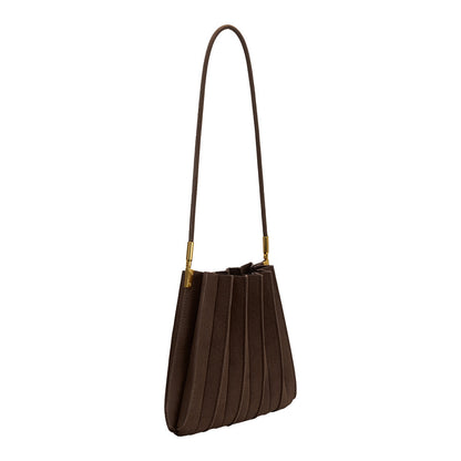 Chocolate Carrie Medium Vegan Suede Pleated Shoulder Bag - Melie Bianco