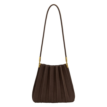 Chocolate Carrie Medium Vegan Suede Pleated Shoulder Bag - Melie Bianco