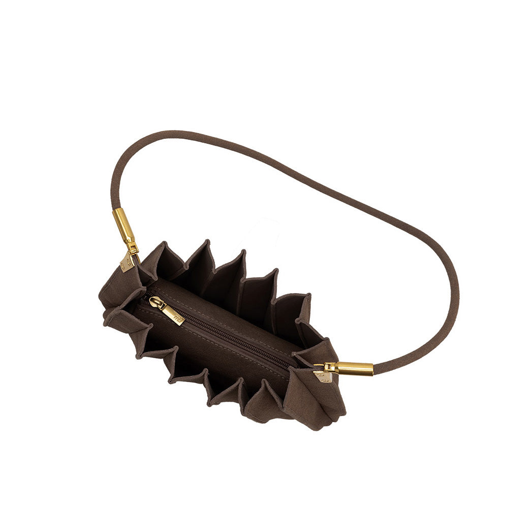 Chocolate Carrie Medium Vegan Suede Pleated Shoulder Bag - Melie Bianco