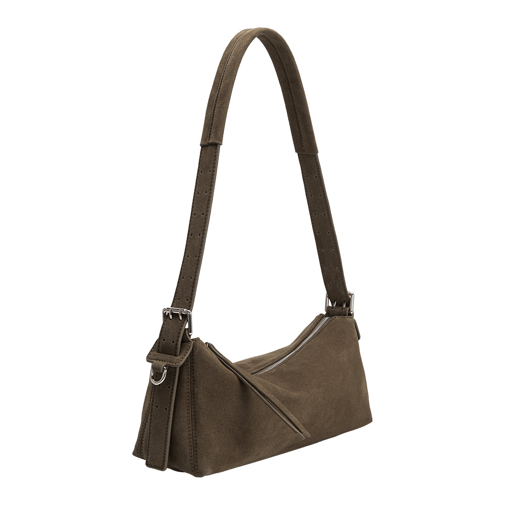 Olive Valeria Recycled Vegan Suede Shoulder Bag - Melie Bianco