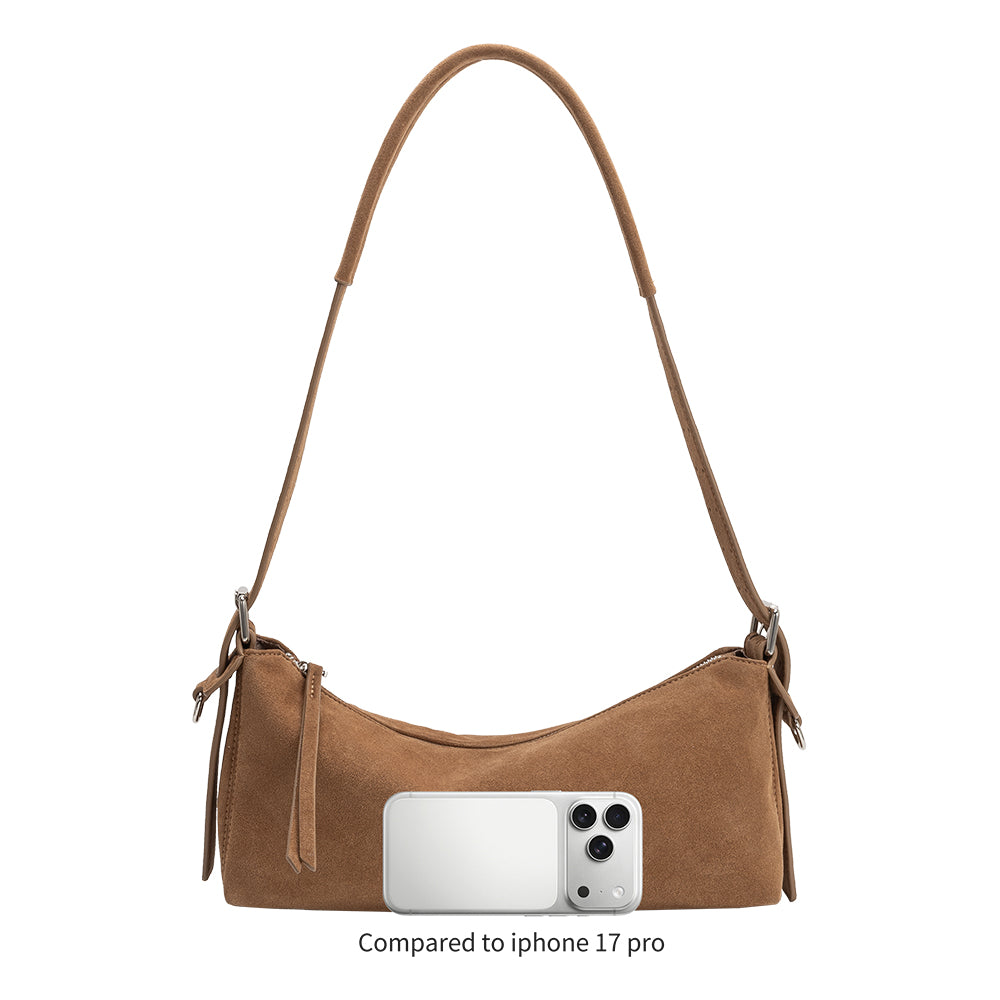 Olive Valeria Recycled Vegan Suede Shoulder Bag - Melie Bianco