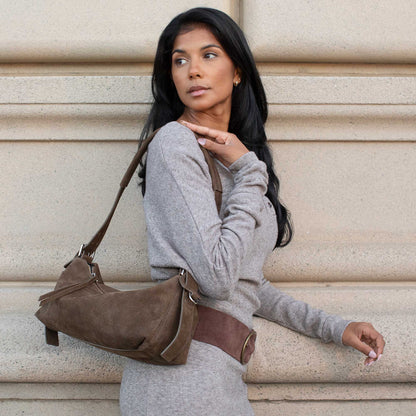 Olive Valeria Recycled Vegan Suede Shoulder Bag - Melie Bianco