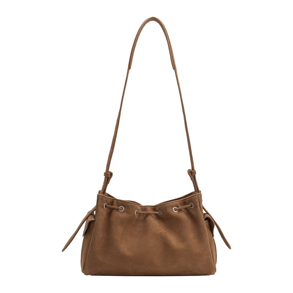 Camel Rhuby Recycled Vegan Suede Shoulder Bag - Melie Bianco