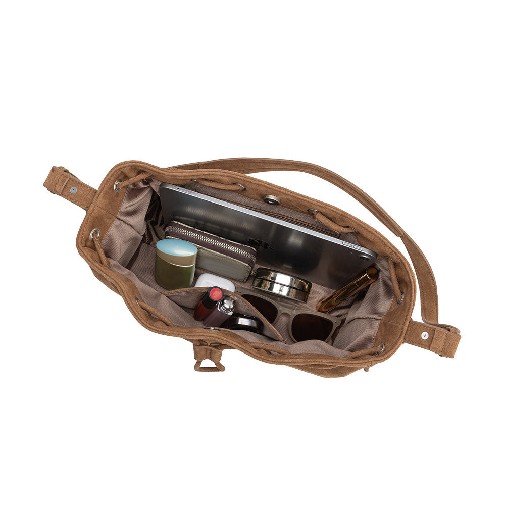 Camel Rhuby Recycled Vegan Suede Shoulder Bag - Melie Bianco