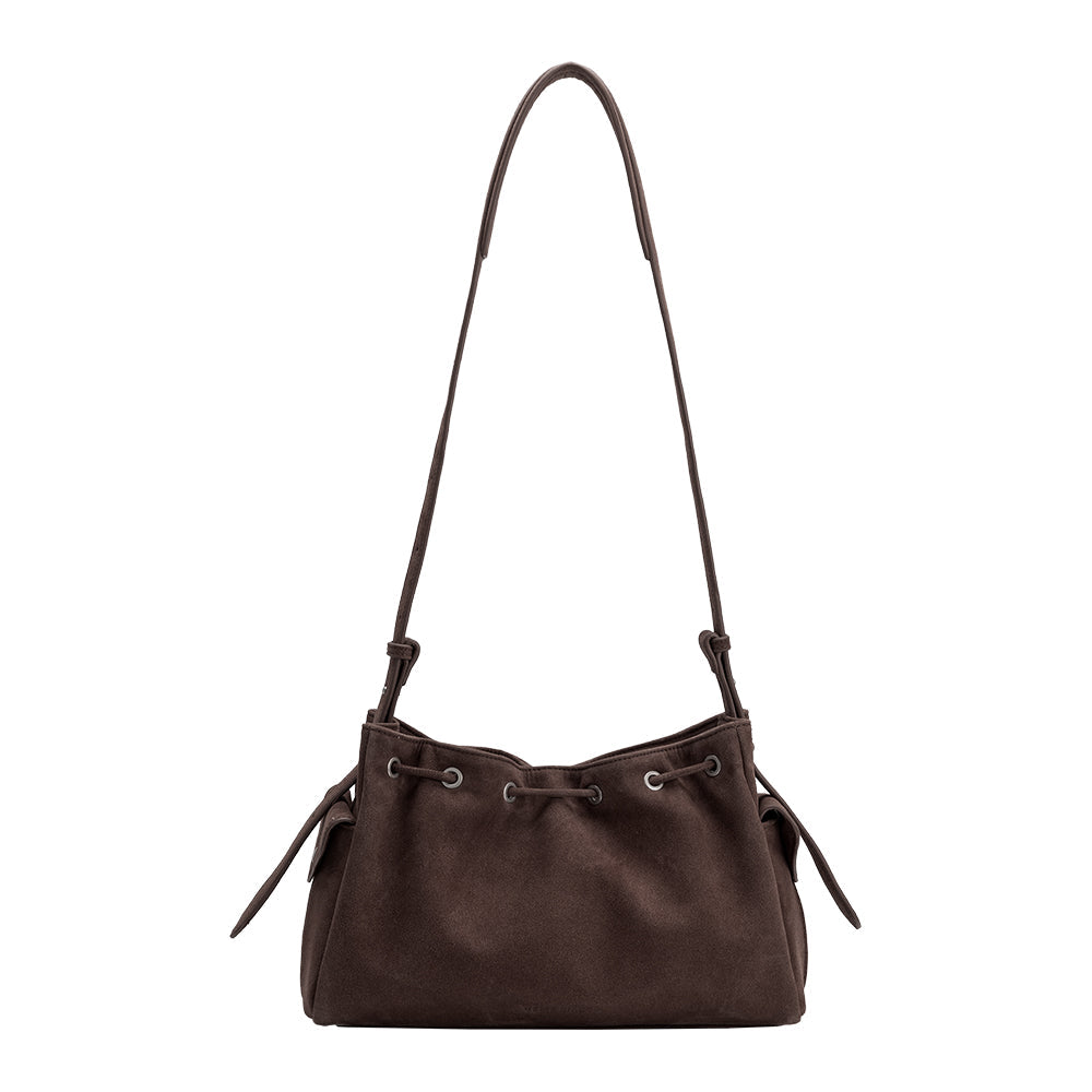 Chocolate Rhuby Recycled Vegan Suede Shoulder Bag - Melie Bianco