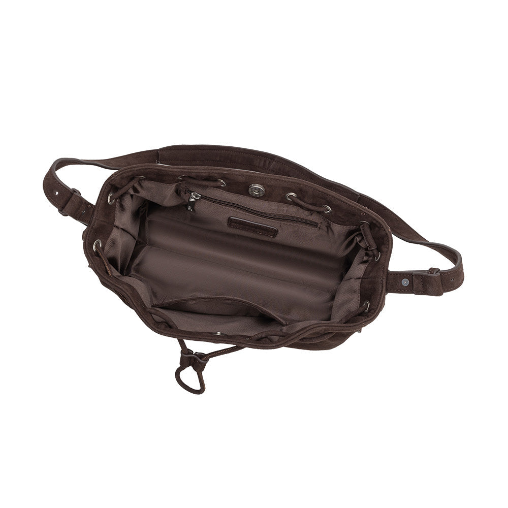 Chocolate Rhuby Recycled Vegan Suede Shoulder Bag - Melie Bianco