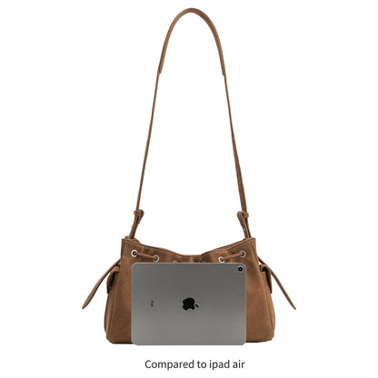 Chocolate Rhuby Recycled Vegan Suede Shoulder Bag - Melie Bianco