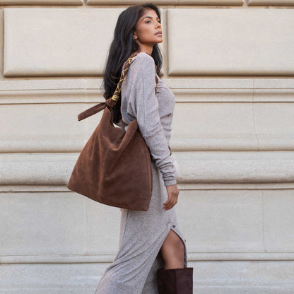 Black Venus Recycled Vegan Suede Tote Bag - Melie Bianco