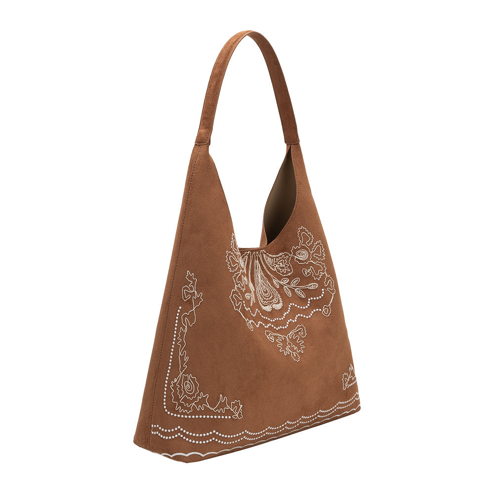 Tan Eunice Vegan Suede Tote Bag - Melie Bianco