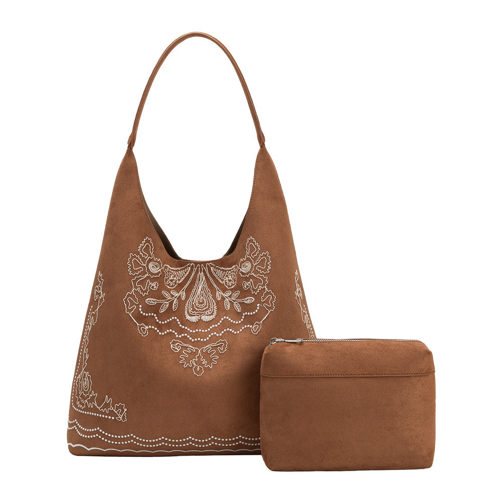 Tan Eunice Vegan Suede Tote Bag - Melie Bianco