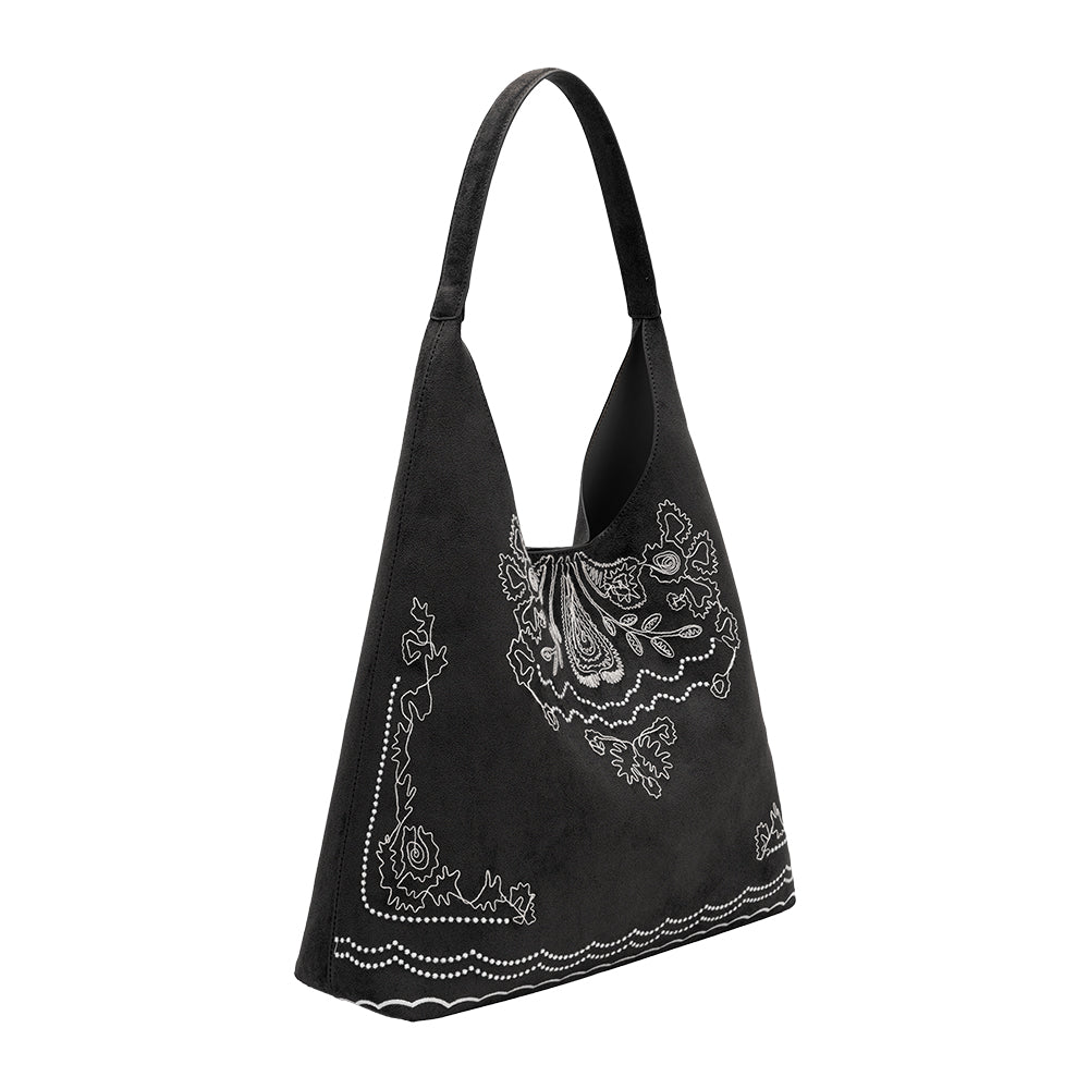 Black Eunice Vegan Suede Tote Bag - Melie Bianco