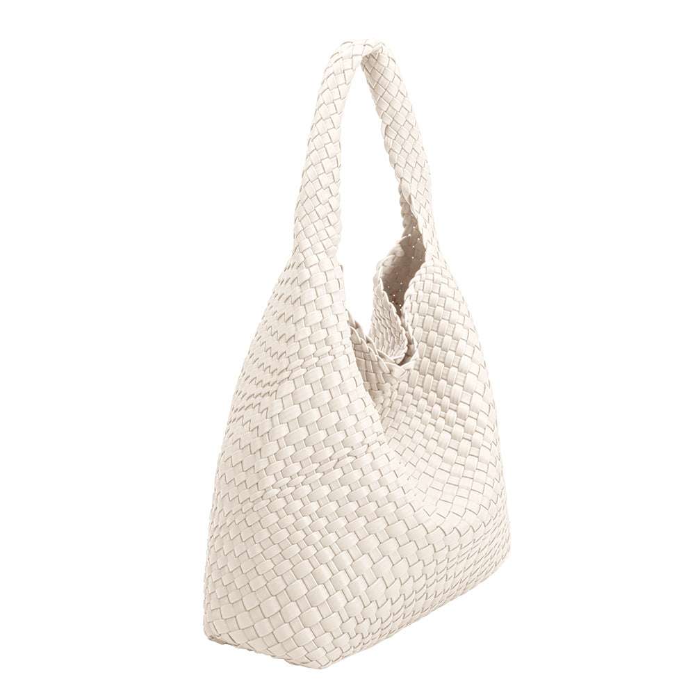 White Johanna Large Recycled Vegan Leather Shoulder Bag - Melie Bianco
