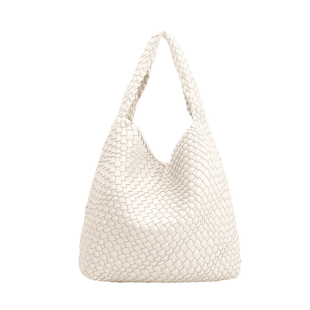 White Johanna Large Recycled Vegan Leather Shoulder Bag - Melie Bianco