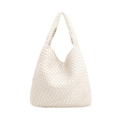 White Johanna Large Recycled Vegan Leather Shoulder Bag - Melie Bianco