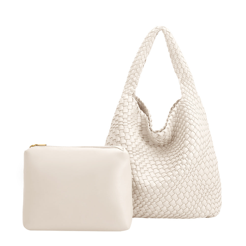 White Johanna Large Recycled Vegan Leather Shoulder Bag - Melie Bianco