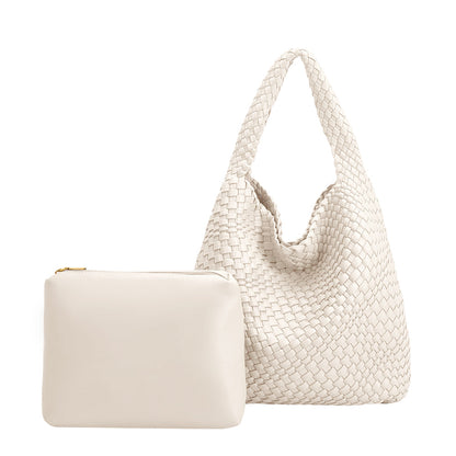 White Johanna Large Recycled Vegan Leather Shoulder Bag - Melie Bianco