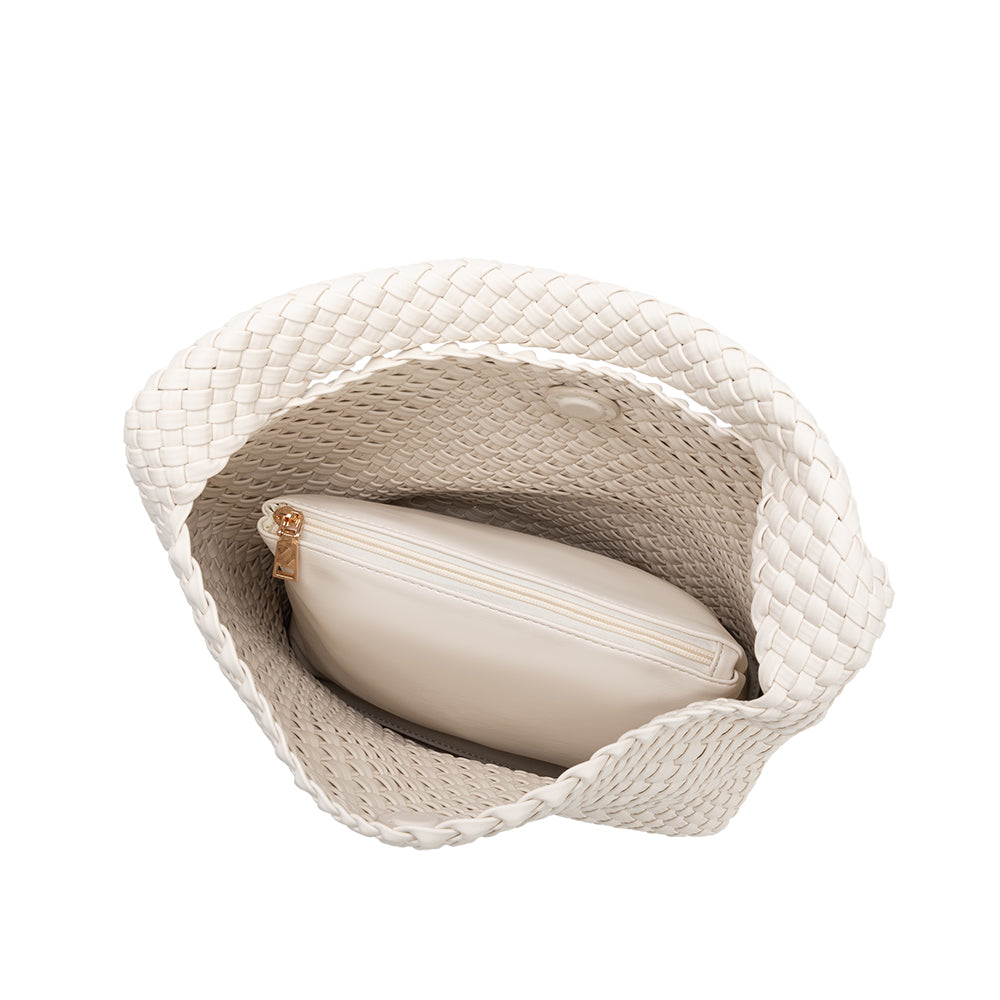 White Johanna Large Recycled Vegan Leather Shoulder Bag - Melie Bianco
