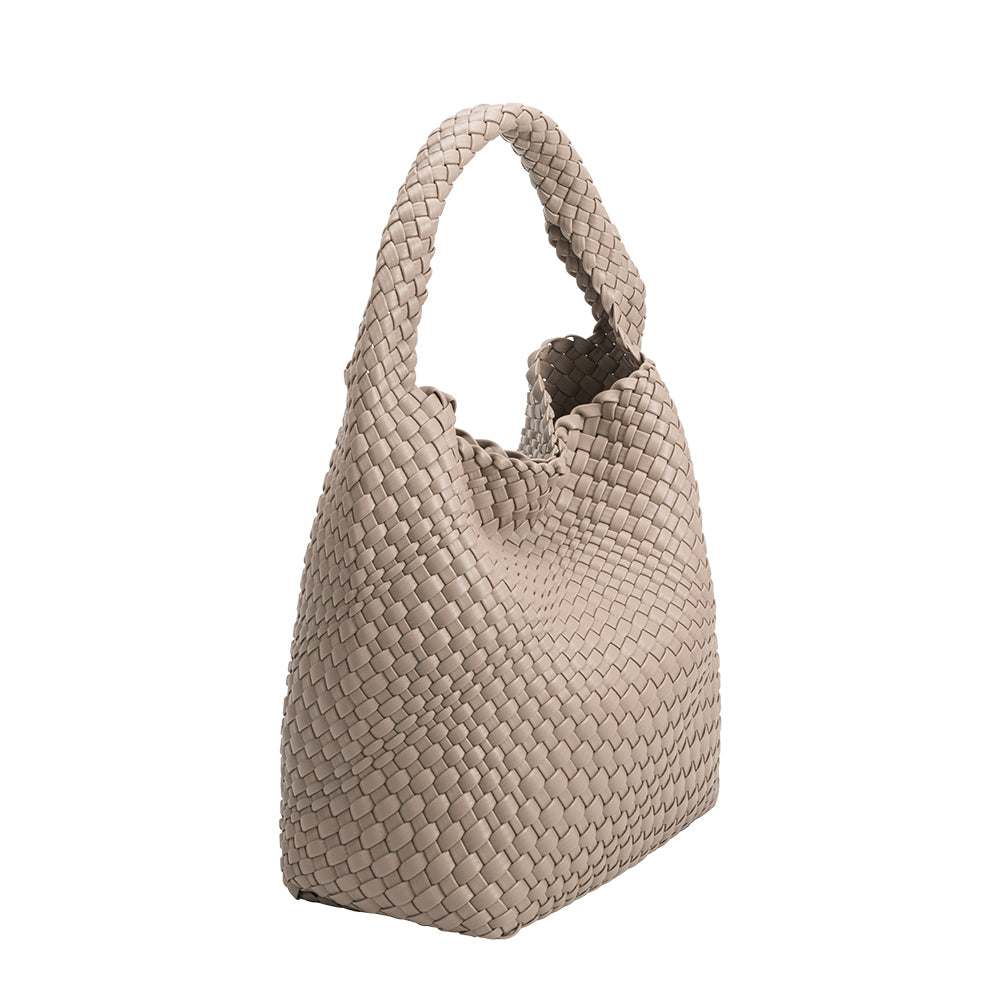 Taupe Johanna Large Recycled Vegan Leather Shoulder Bag - Melie Bianco