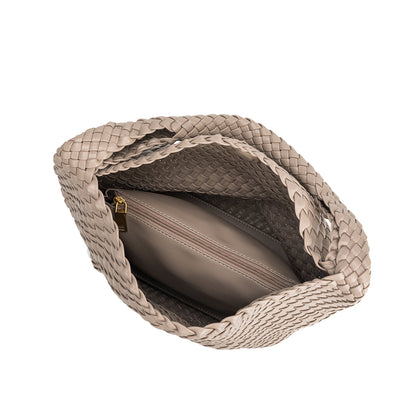 Taupe Johanna Large Recycled Vegan Leather Shoulder Bag - Melie Bianco